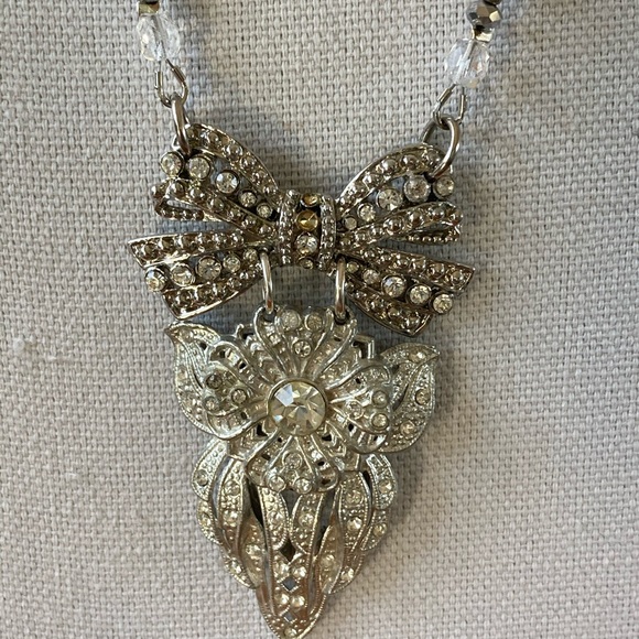 NWT Wedding Necklace Of Vintage Pendant Quartz Crystal & Czech Faceted G… - Picture 2 of 11